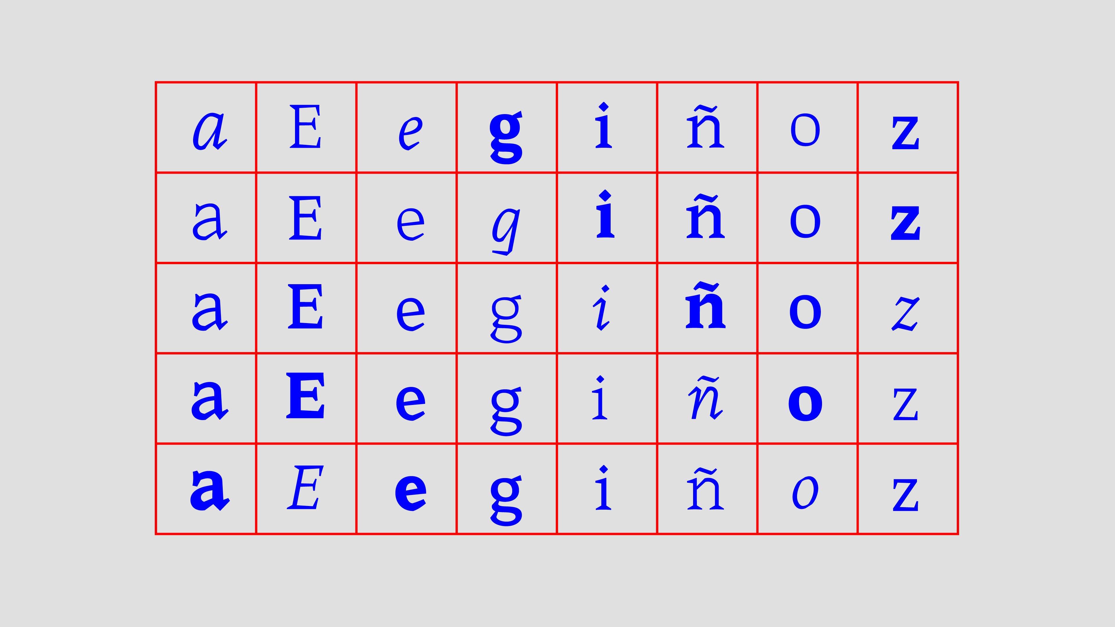 grid filled with sample glyphs